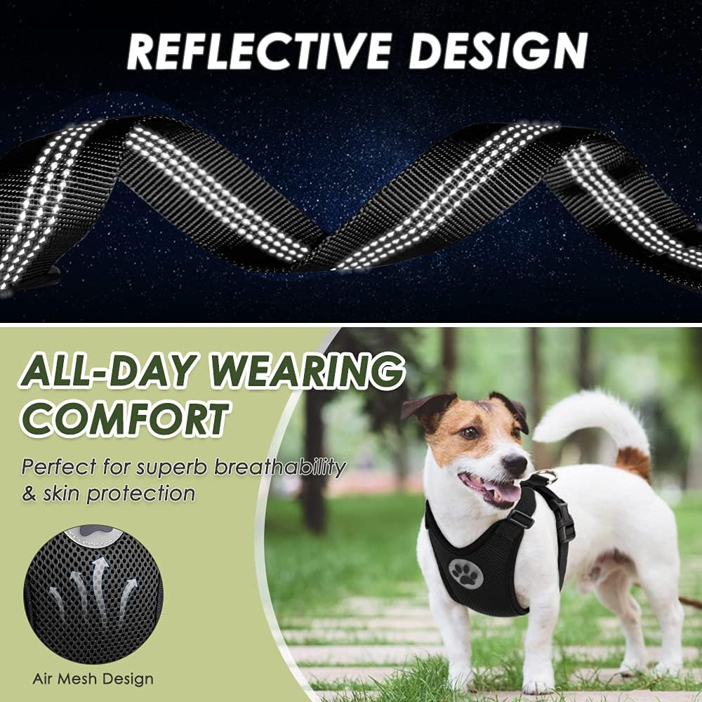 SlowTon Dog Seat Belt Harness for Car, Dog Car Harness Adjustable Mesh Breathable & Dog Seatbelt Safety Tether with Elastic Bungee for Small Medium Large Pets(Black, Double Clip, M) - Image 9