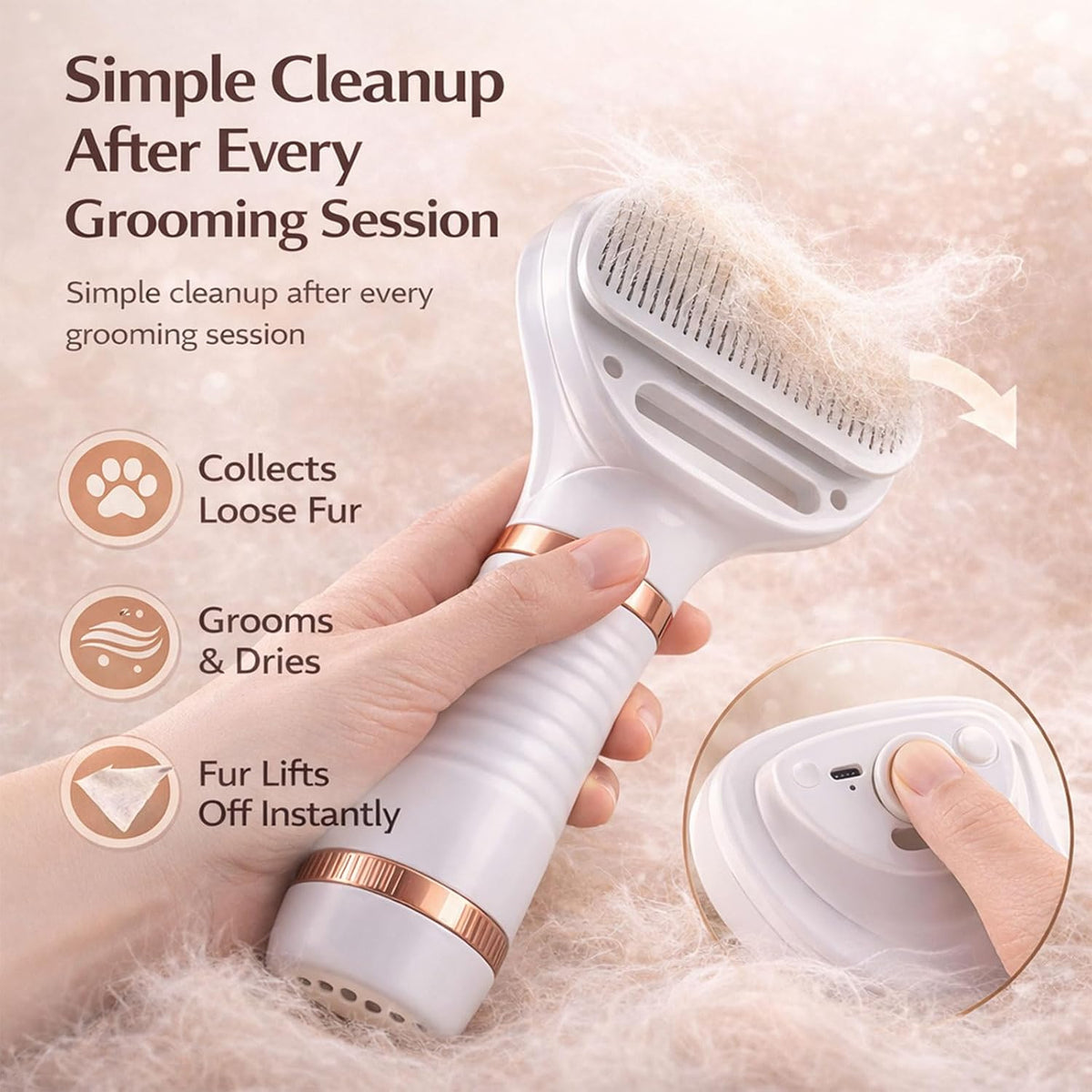 Close up of steam pet brush bristles for cats and dogs