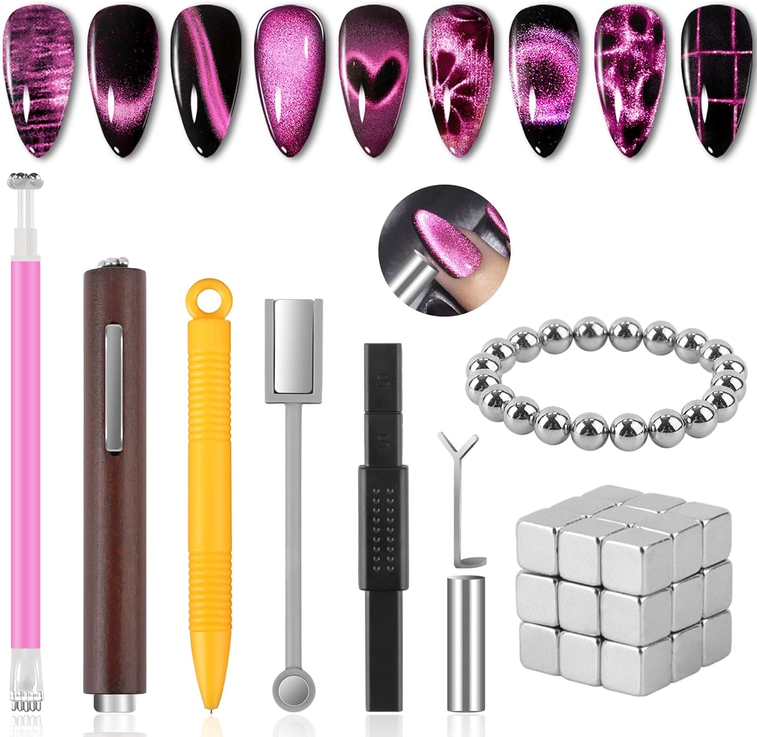 Ebanku 54 piece cat eye nail magnet set front view for professional nail art