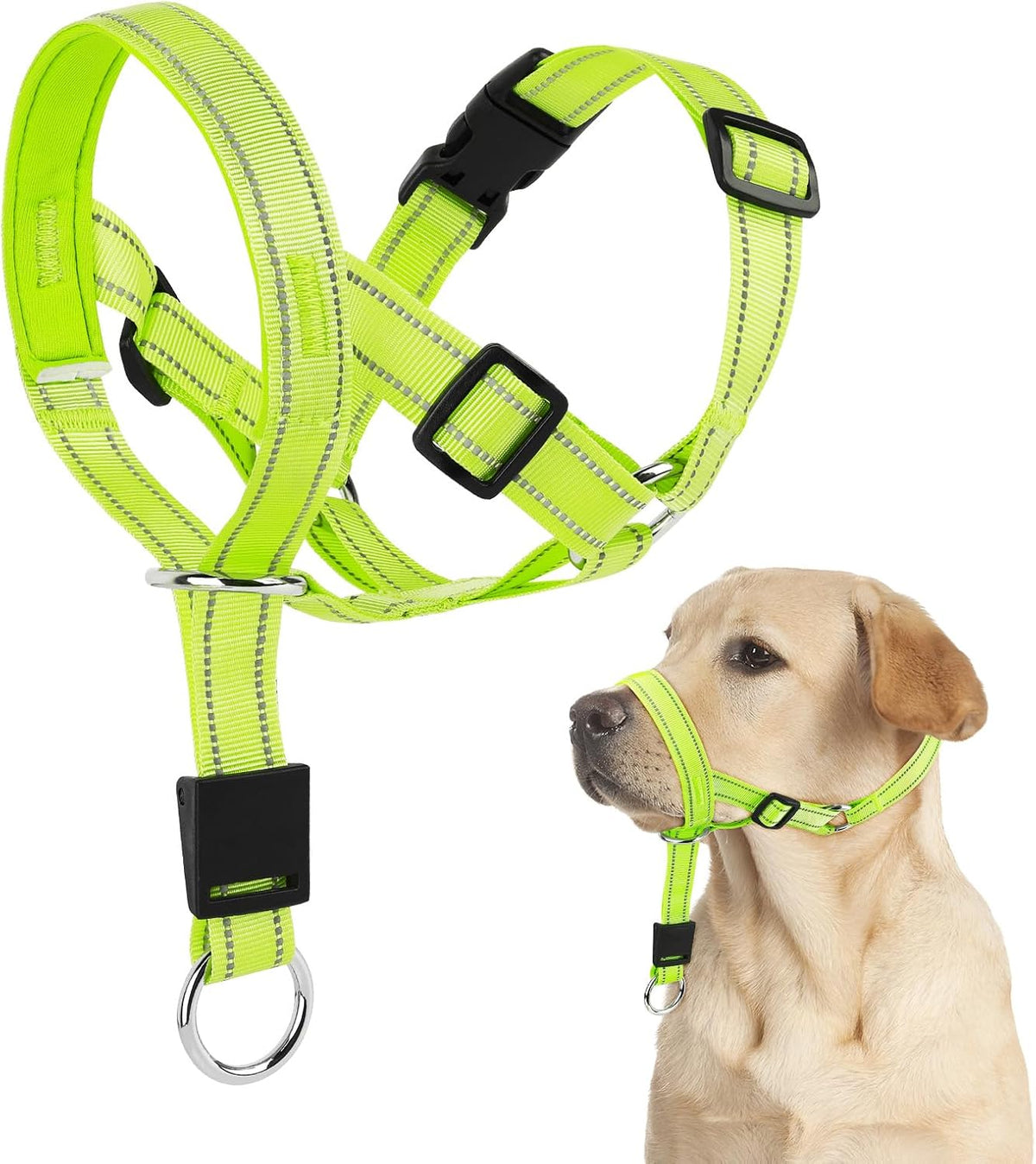 Candofly Dog Headcollar - Adjustable Dog Head Halter Reflective Head Collar Pet No-Pulling Collar for Easier Walk (Green, Large) - Image 9