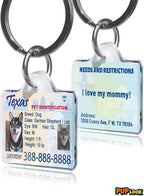 Silent no jingle personalized dog license tag layout options.