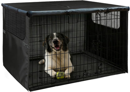 TENTVIA heavy duty dog crate cover 42 inch front view showing sleek black waterproof fabric