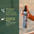 Natrapel essential oil spray bottle showing pet and human usage