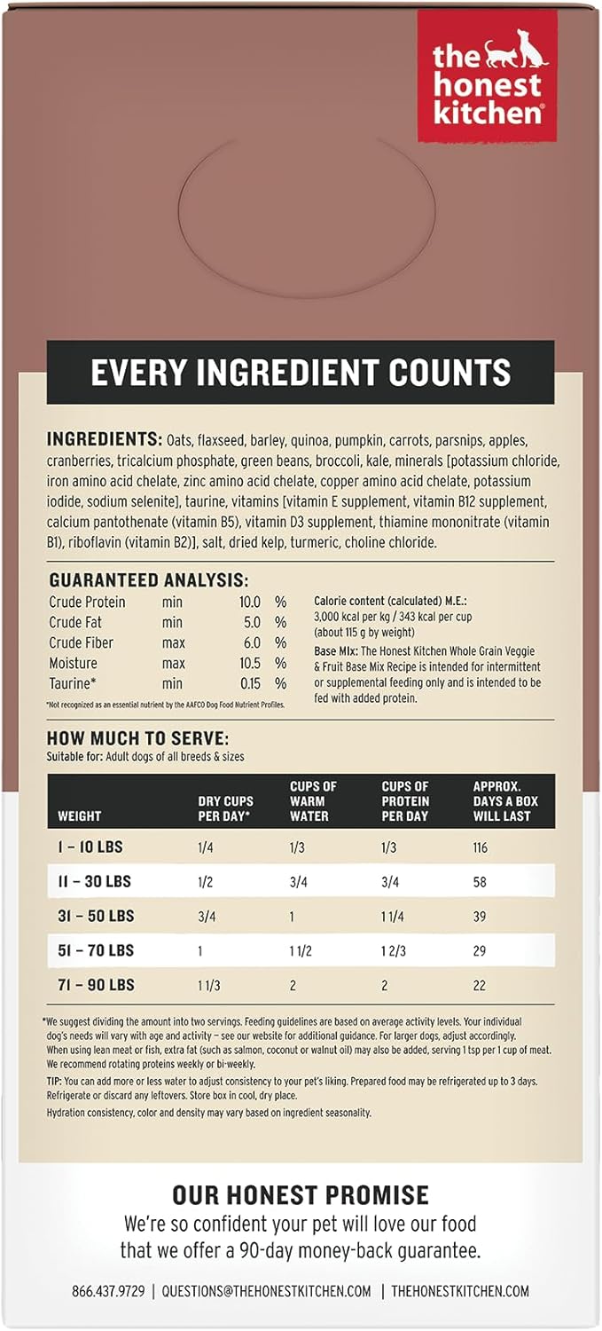 Honest Kitchen Whole Grain Veggie and Fruit Base Mix ingredients label