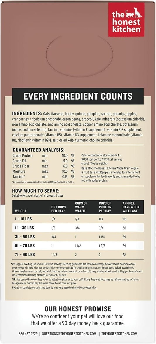 Honest Kitchen Whole Grain Veggie and Fruit Base Mix ingredients label