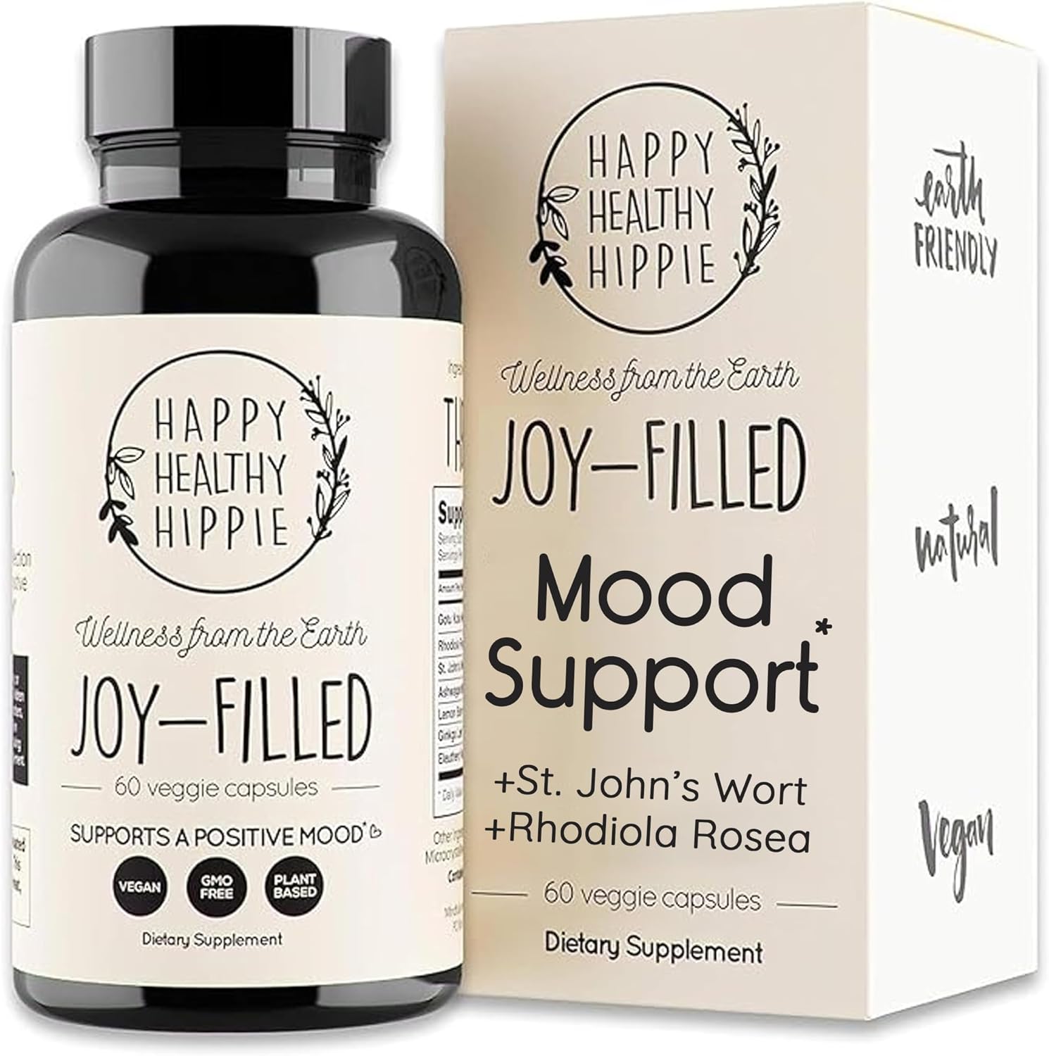 Happy Healthy Hippie Joy Filled Mood Support Supplement front bottle view