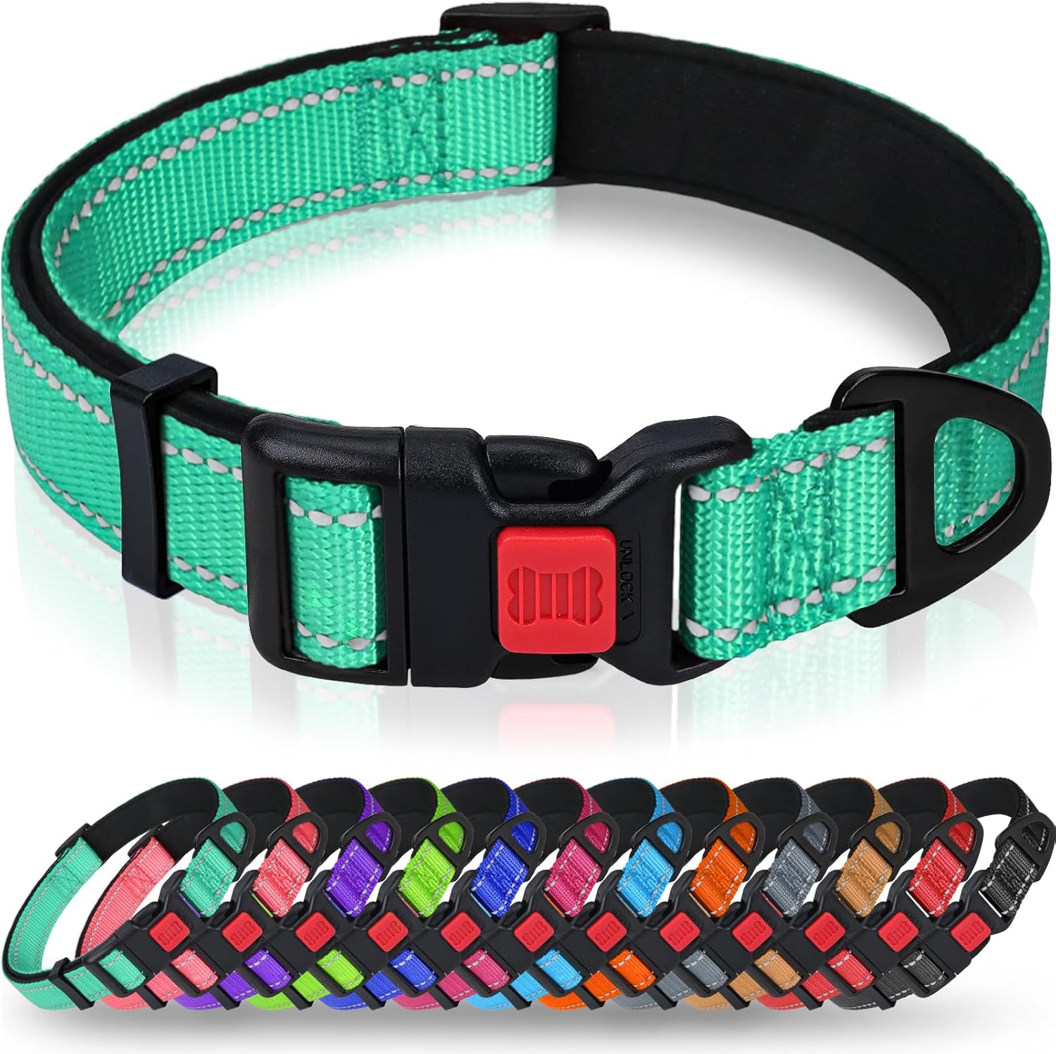 Taglory Reflective Dog Collar for Large Dogs, Soft Neoprene Padded with Escape-Proof Locking Buckle, Upgraded Zinc Alloy Ring, Adjustable for Pitbull Labrador Retriever, Red,L - Image 14
