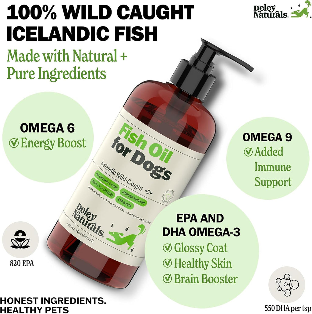 Wild caught Icelandic dog omega 3 6 9 liquid supplement with convenient pump dispenser for easy feeding
