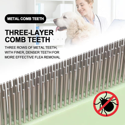 Ergonomic green handle of HOP pet flea comb