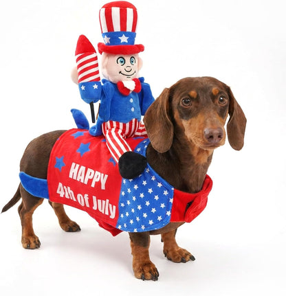 QIONG MENG 250 Anniversary Dog 4th of July Outfit front view featuring patriotic Uncle Sam costume