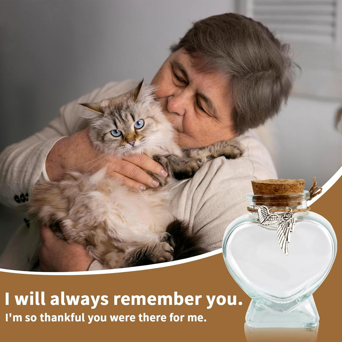 COSOWO heart shape pet remembrance jar lifestyle view showing its compact and portable dimensions.