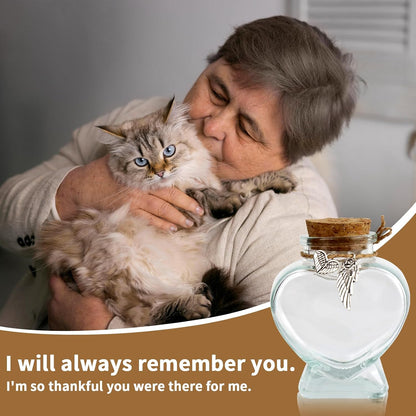 COSOWO heart shape pet remembrance jar lifestyle view showing its compact and portable dimensions.