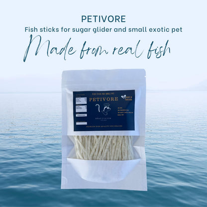PETIVORE fish snack sticks showing real fish ingredients for sugar gliders