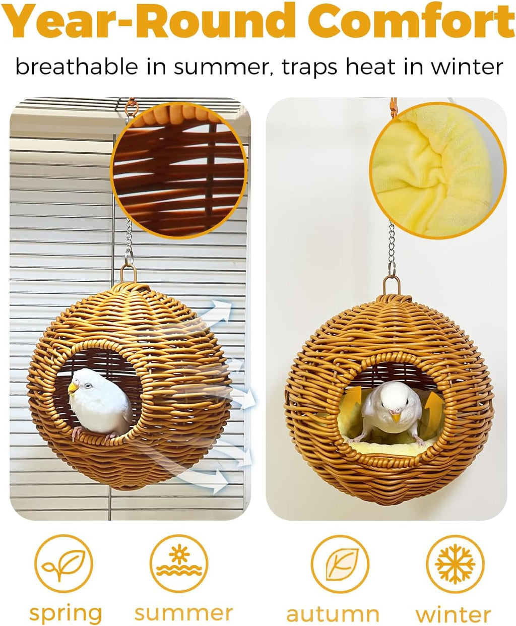 Chewproof Steel Frame Bird Nest for Cage, Washable Small Bed Hammock - Image 5