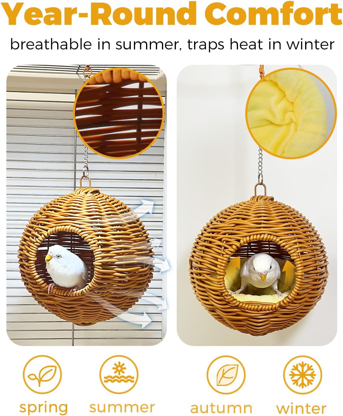 Chewproof Steel Frame Bird Nest for Cage, Washable Small Bed Hammock - Image 5