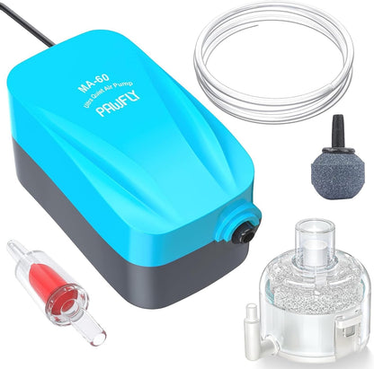 Pawfly Aquarium 15-40 GPH Compact Air Pump Quiet Oxygen Aerator Pump with Air Stone/Nano Bio Sponge Filter Airline Tubing and Check Valve Accessories for 3-20 Gallon Buckets and Fish Tanks - Image 9