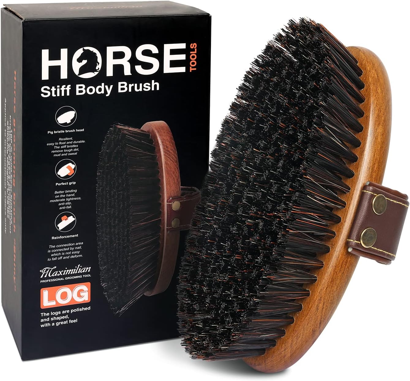 Maximilian World Class Handmade Equine Stiff Body Horse Brush front view