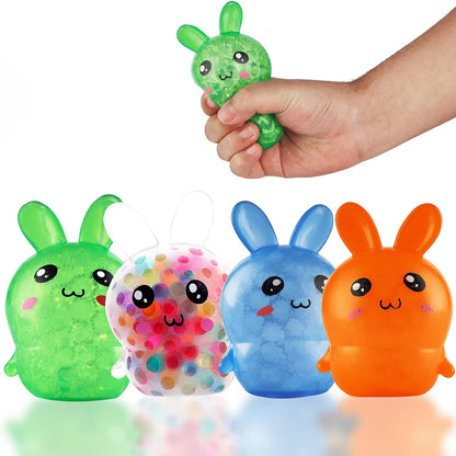ALMHH Easter bunny squishy stress balls 4 pack front view showcasing colorful water beads inside.