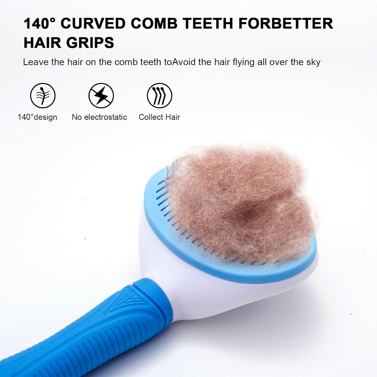 Ergonomic non slip rubber handle on the Aogeili slicker brush for dogs and cats