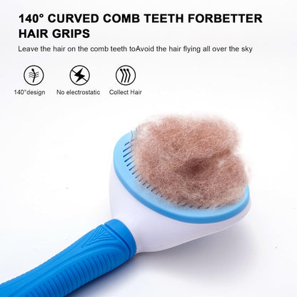 Ergonomic non slip rubber handle on the Aogeili slicker brush for dogs and cats