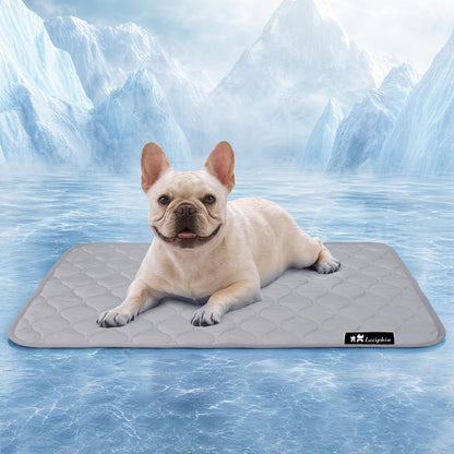 Luciphia waterproof cooling dog blanket front view on a modern couch.