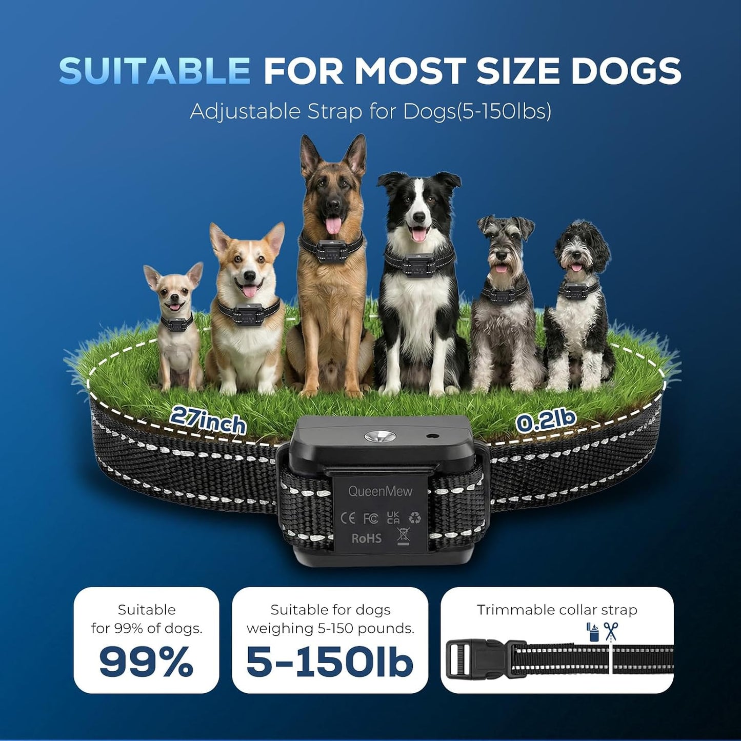 Citronella Dog Bark Collar, Dog Bark Collar for Large Medium Small Dogs, Bark Collar with Adjustable Spray & Sensitivity, Rechargeable Anti-Bark Collar for Dogs with Safe, 2 Collar Straps(Black) - Image 4