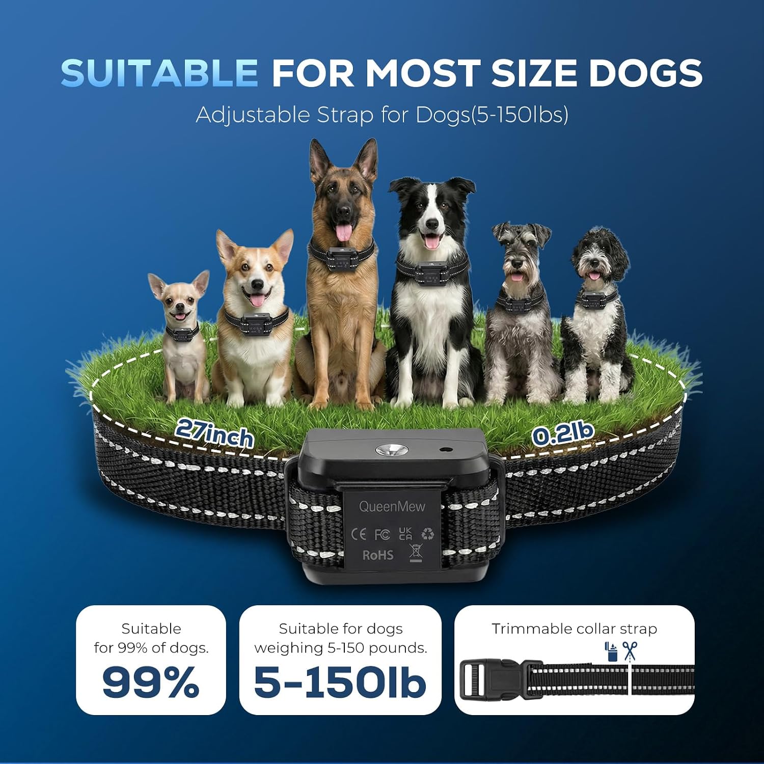 Citronella Dog Bark Collar, Dog Bark Collar for Large Medium Small Dogs, Bark Collar with Adjustable Spray & Sensitivity, Rechargeable Anti-Bark Collar for Dogs with Safe, 2 Collar Straps(Black) - Image 4