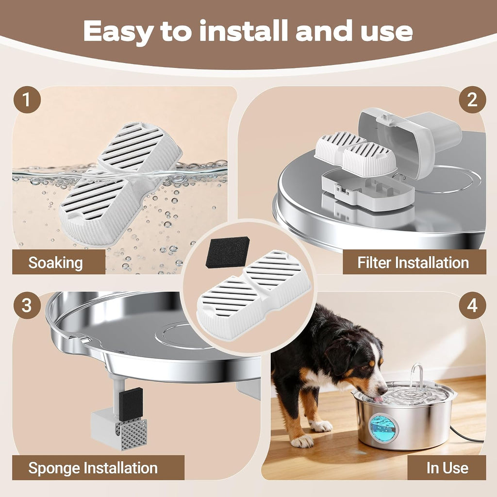 GROOKPET Pet Fountain Filter Replacement: 12 Dog Water Fountain Filters - 3 Months Set of Replacement Filter for GROOKPET Dog Water Fountains for Large Dogs - Contains 6 Filters + 6 Sponges - Image 9