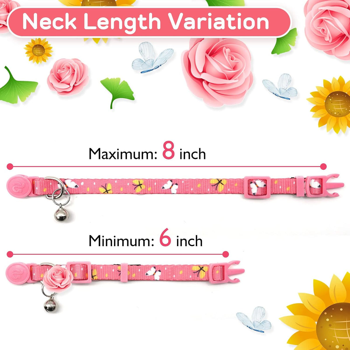 4 Pack Kitten Collars, Breakaway Kitten Collar with Bell, Floral - Image 5
