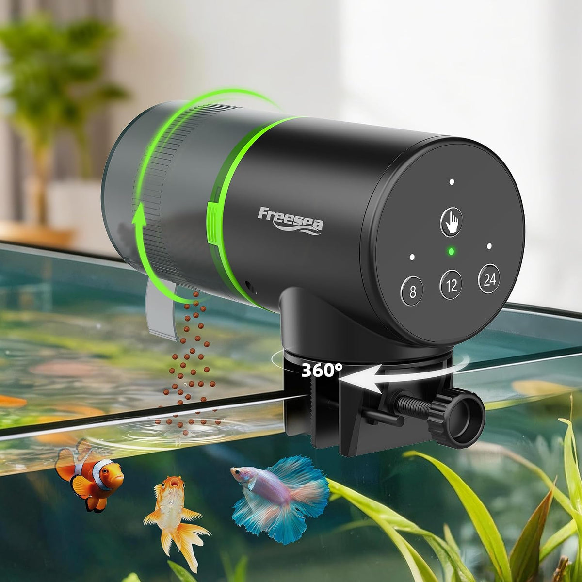 Freesea automatic fish feeder front view digital display