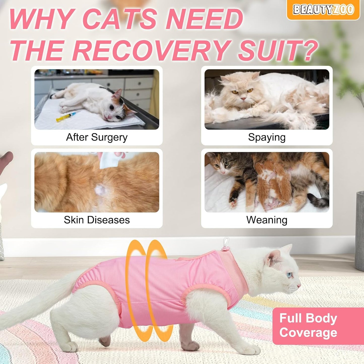 BEAUTYZOO cat surgery garment back view adjustable hook and loop closure