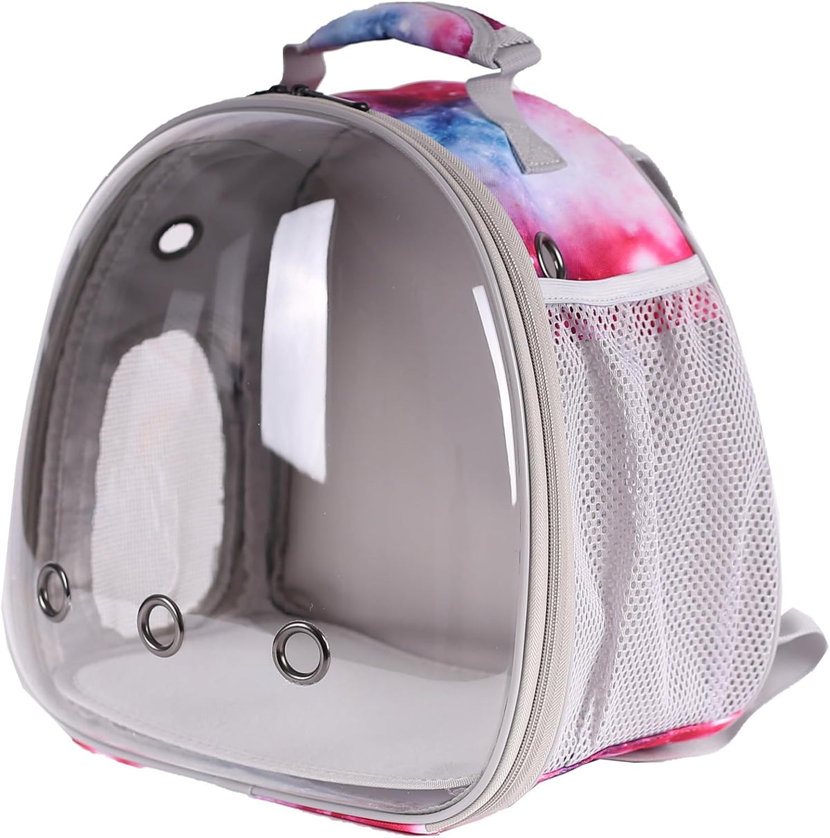 Open view of the small animal backpack revealing spacious interior.