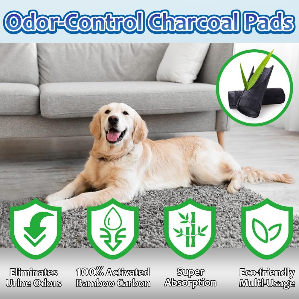 Dogcator extra large pet potty training pads spread out on a tiled floor.