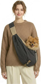 Dog Carrier Sling for Small Dogs/Cats Up to 15 lbs - Multi-Pocket Oxford Pet Sling Carrier Bag with Adjustable Strap (Beige) - Image 10