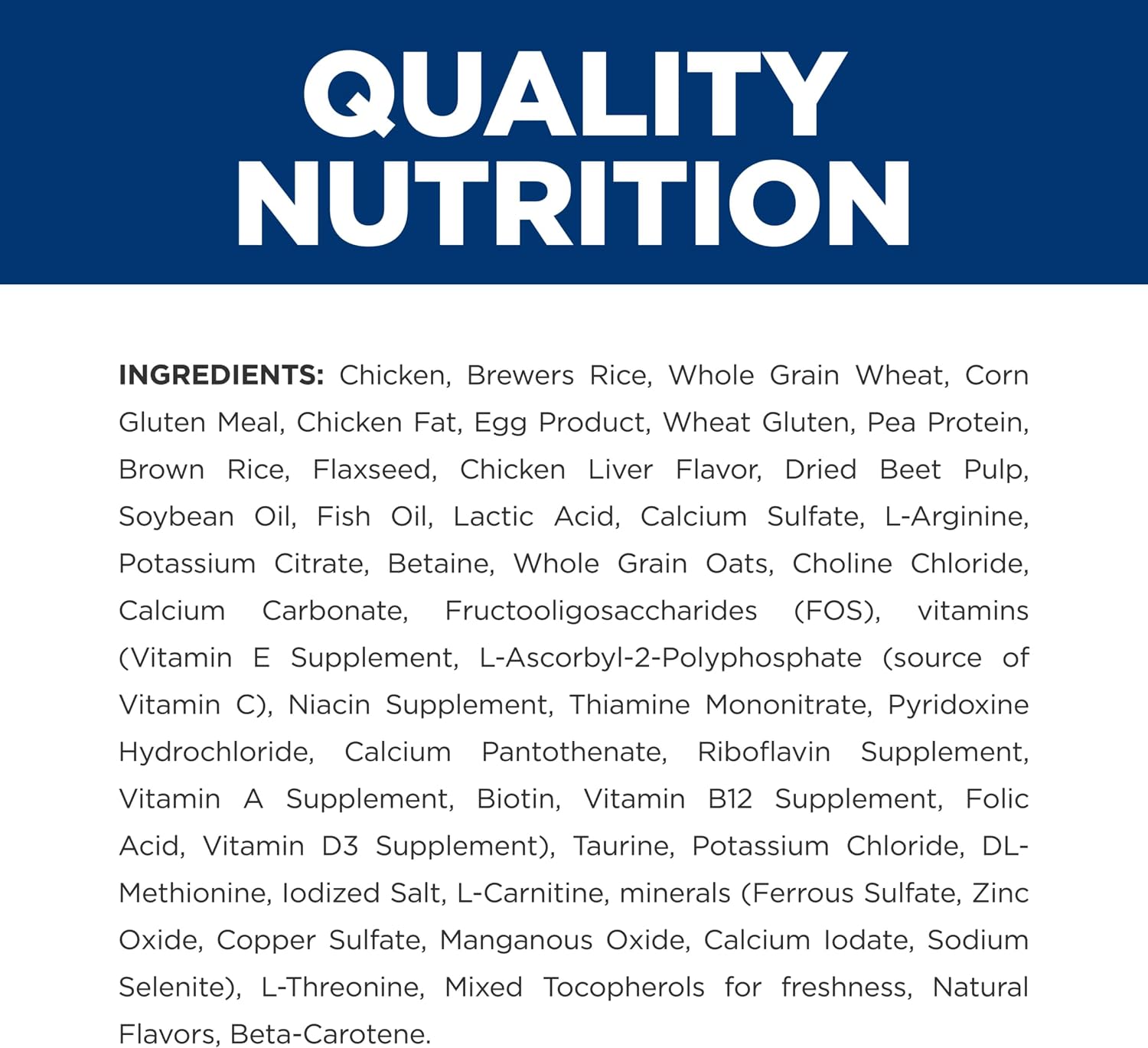 Hill's Prescription Diet chicken flavored kibble for early feline kidney disease care nutritional label