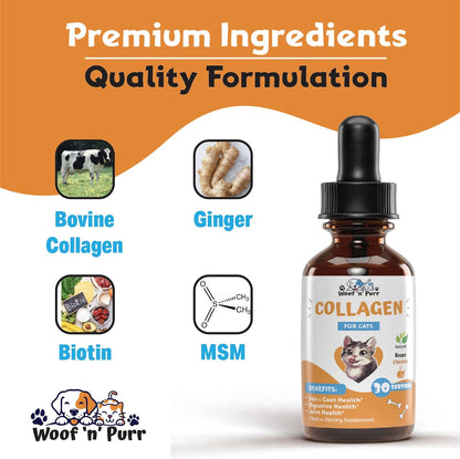Close up of Woof 'n' Purr cat supplement label details