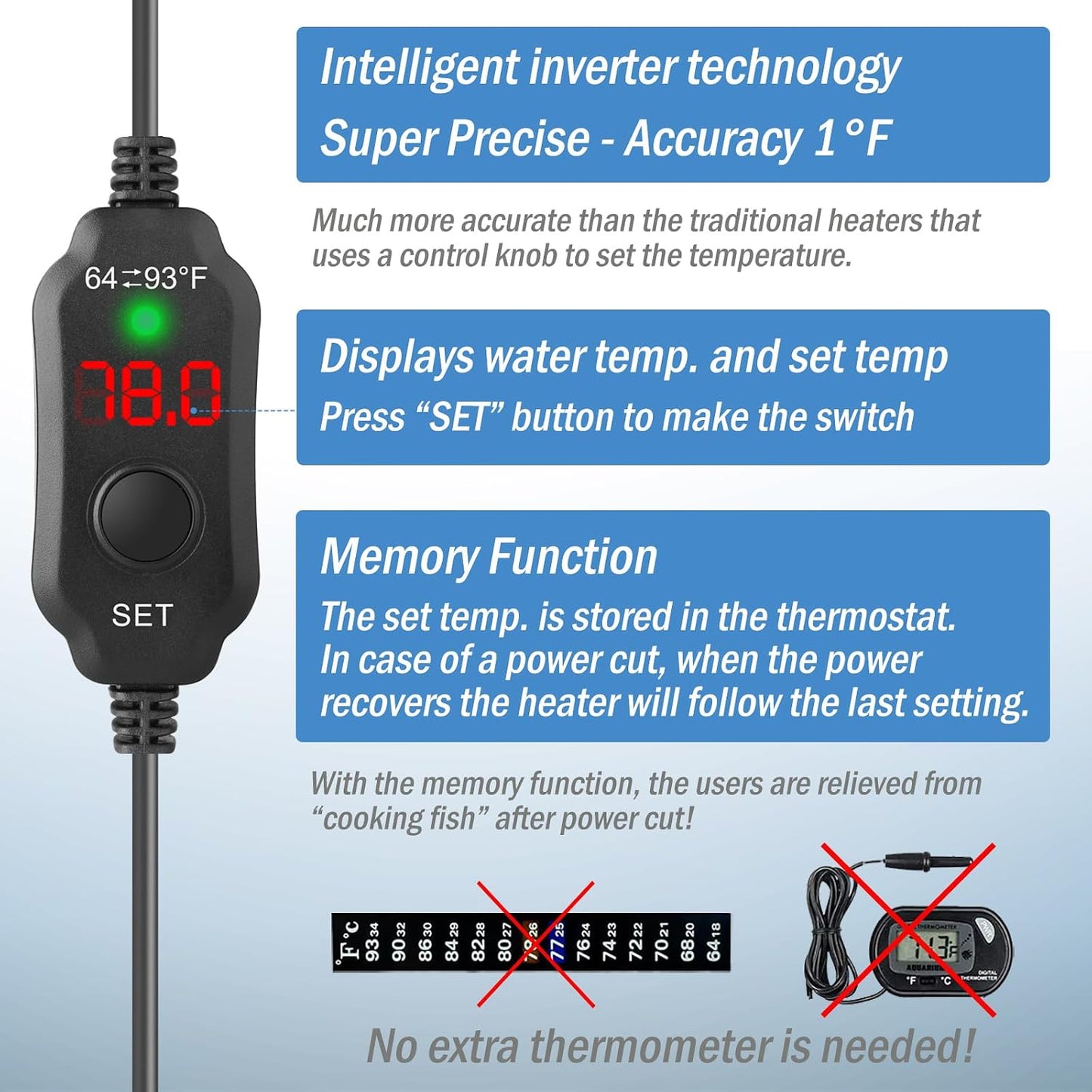 Side profile of Fumak 10W submersible aquarium heater