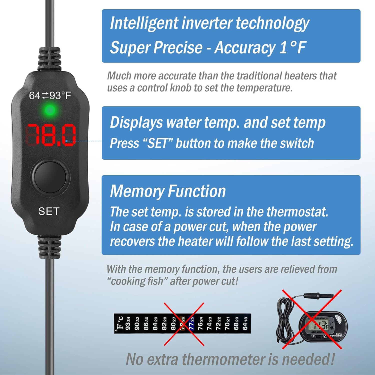 Side profile of Fumak 10W submersible aquarium heater