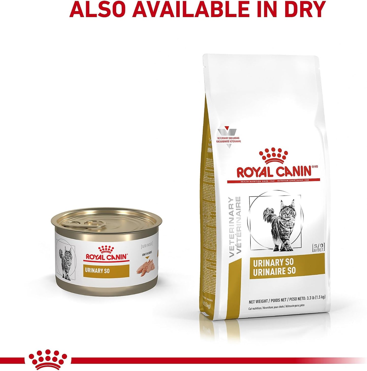 Side profile of Royal Canin Veterinary Diet three ounce canned cat food for bladder health