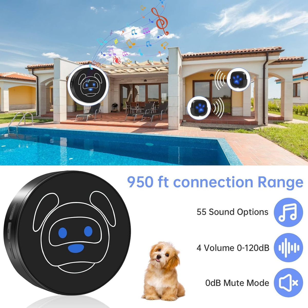 Dog pressing the Whimsii wireless doorbell button with its nose