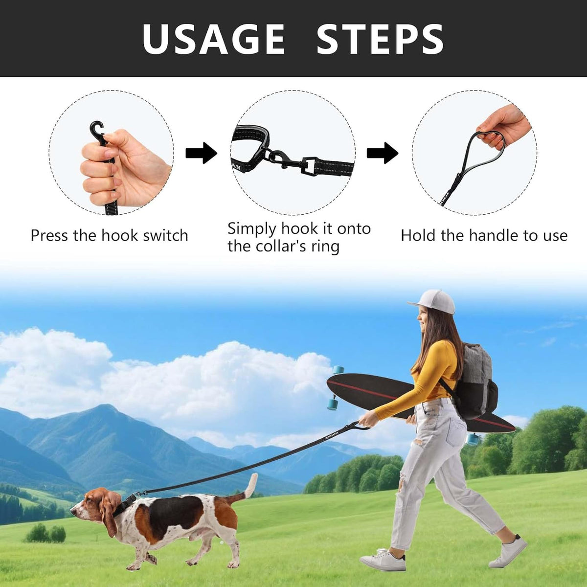 HIHANHAN premium six feet pet leash focusing on the three hundred and sixty degree rotating tangle free metal clip.