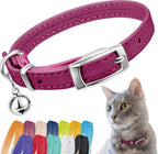 Breakaway alternative flexible elastic strap detailed view on genuine leather collar
