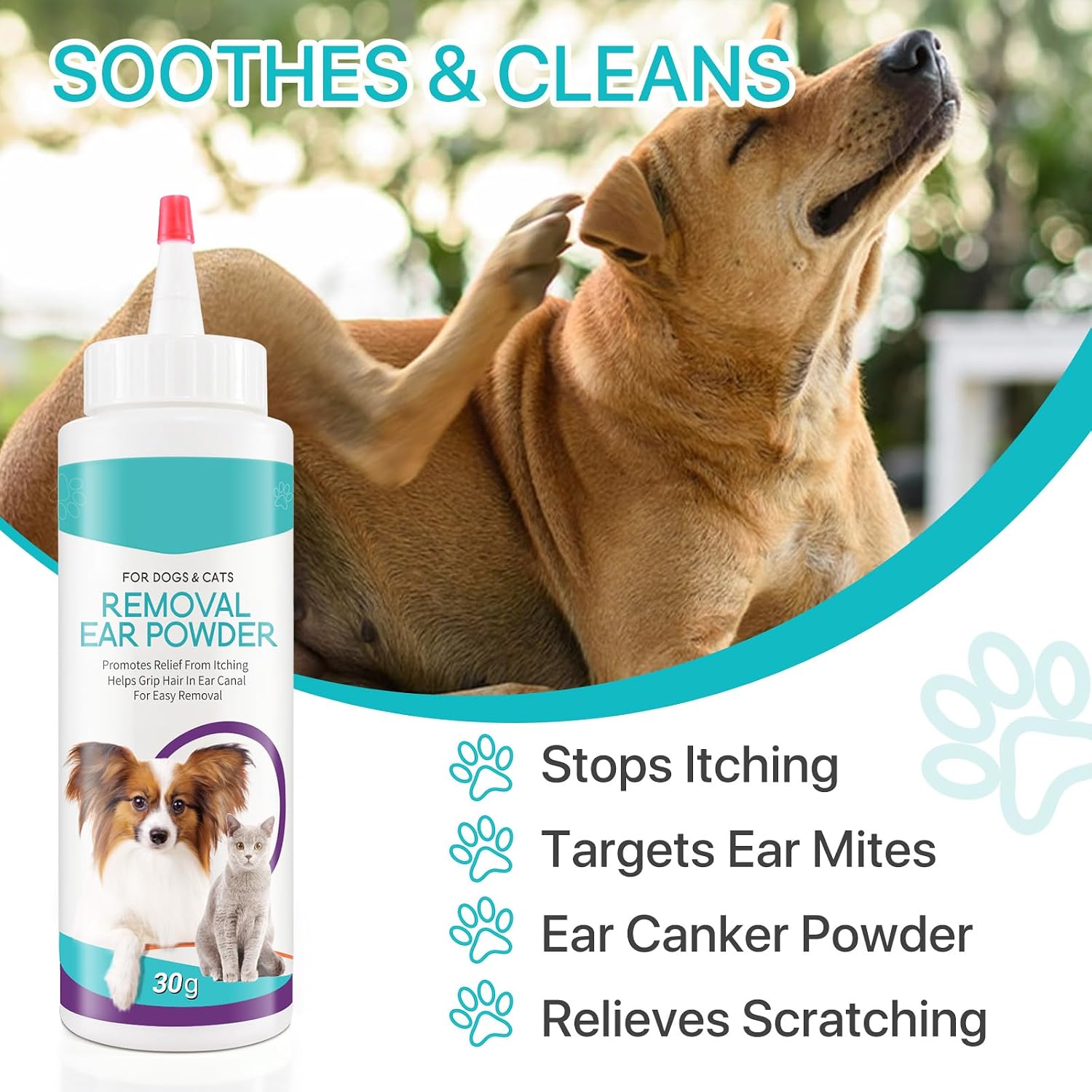 Alivo pet ear powder bottle showing applicator tip