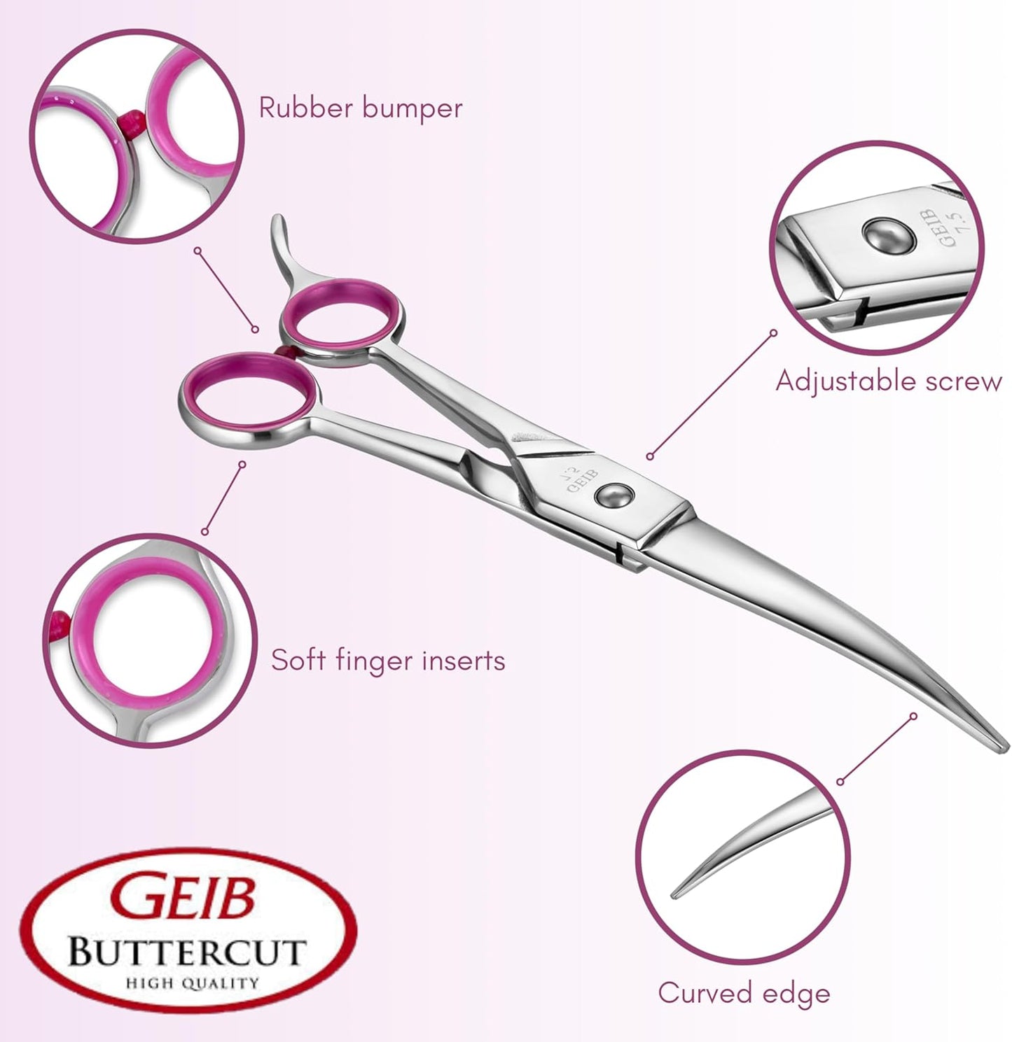 Geib pet grooming scissors showing ergonomic finger rests