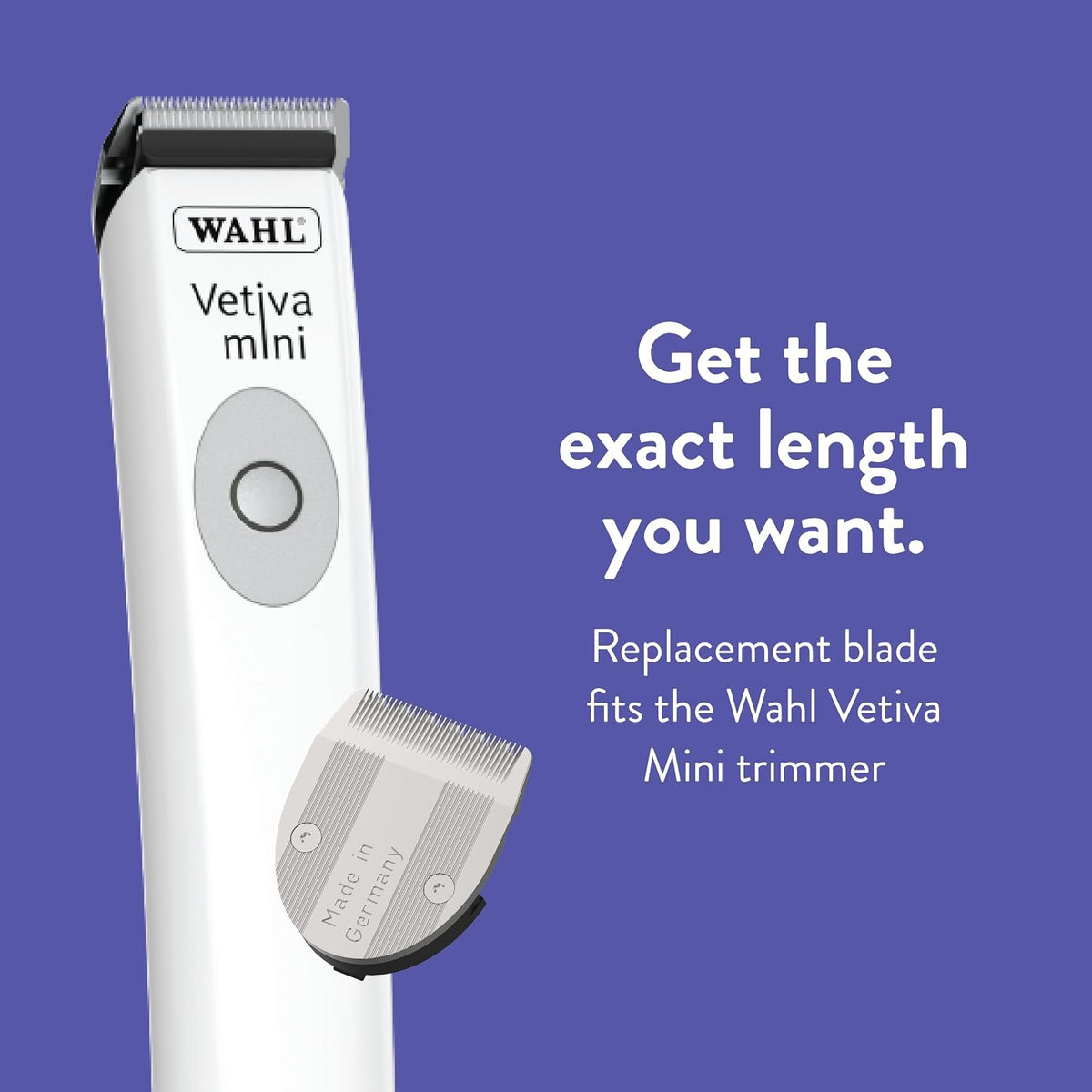 Premium imported Wahl veterinary trimmer blade packaging back detailing compatibility instructions