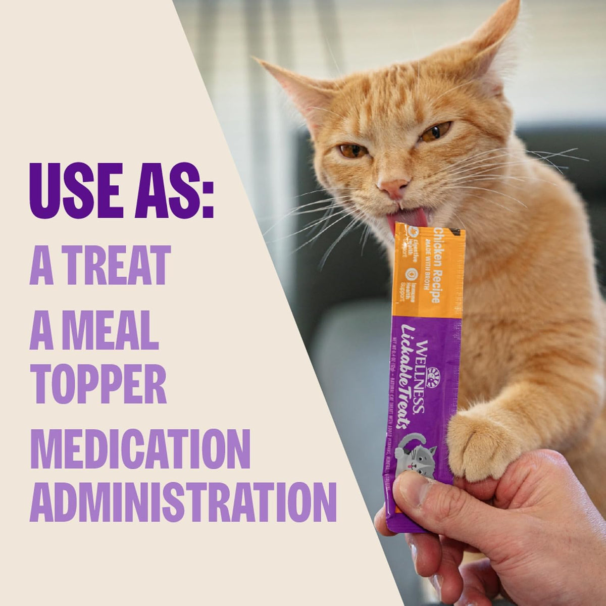 Wellness cat treats packaging details for all lifestages