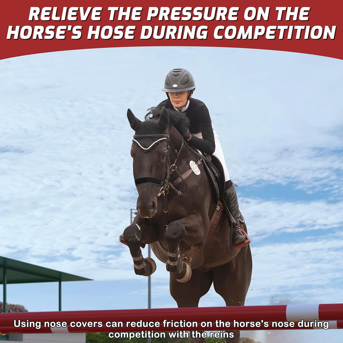 All season horse noseband protector sleeve being attached to a bridle.