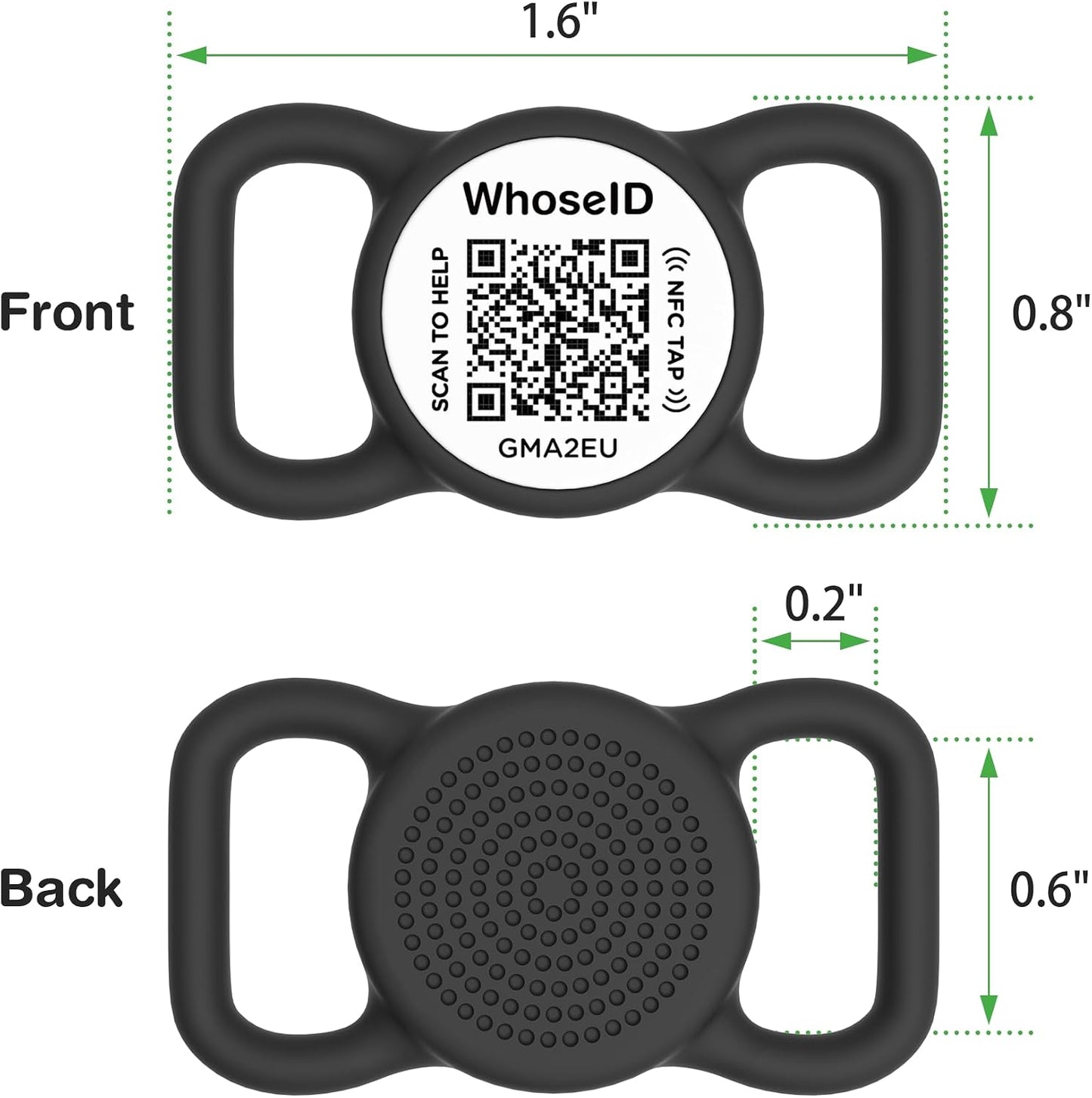 WhoseID smart pet identification tag being tapped by a smartphone using advanced NFC technology for instant owner contact retrieval.