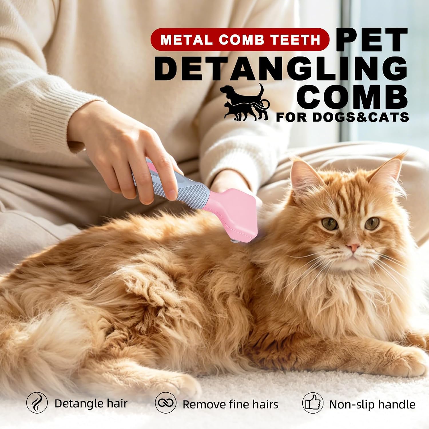 Dual-sided undercoat rake brush displaying the sharp inward-curving blades for professional pet grooming.