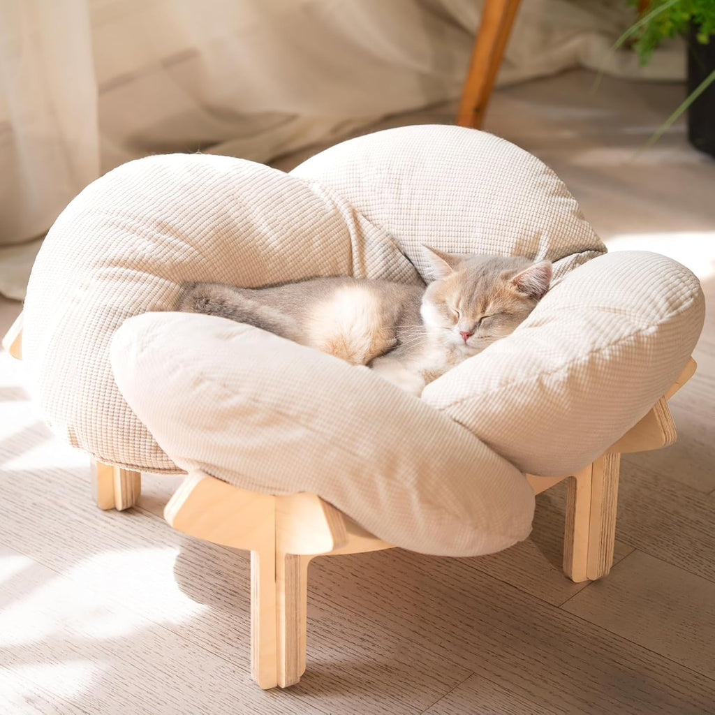 Cheerhome Pets elevated wooden cat bed sofa front view